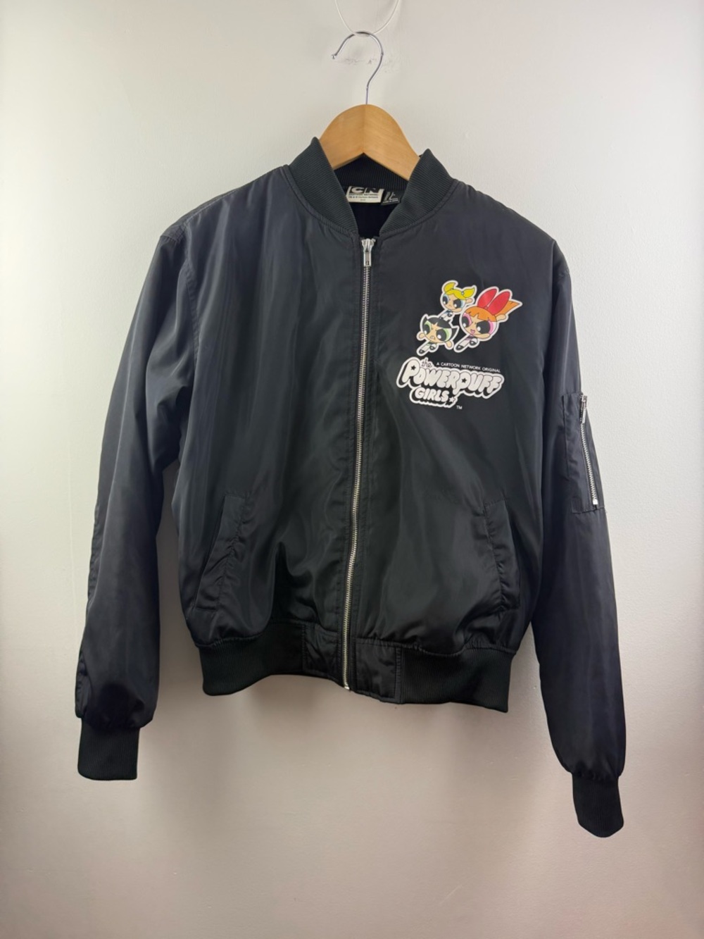 Cartoon Network The Powerpuff Girls Black Bomber Jacket Small Y2K Aesthetic - S